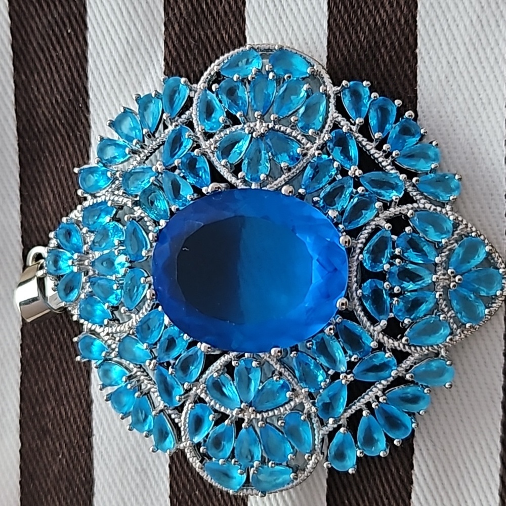 Jumbo Sterling Silver Blue Gems Pendant